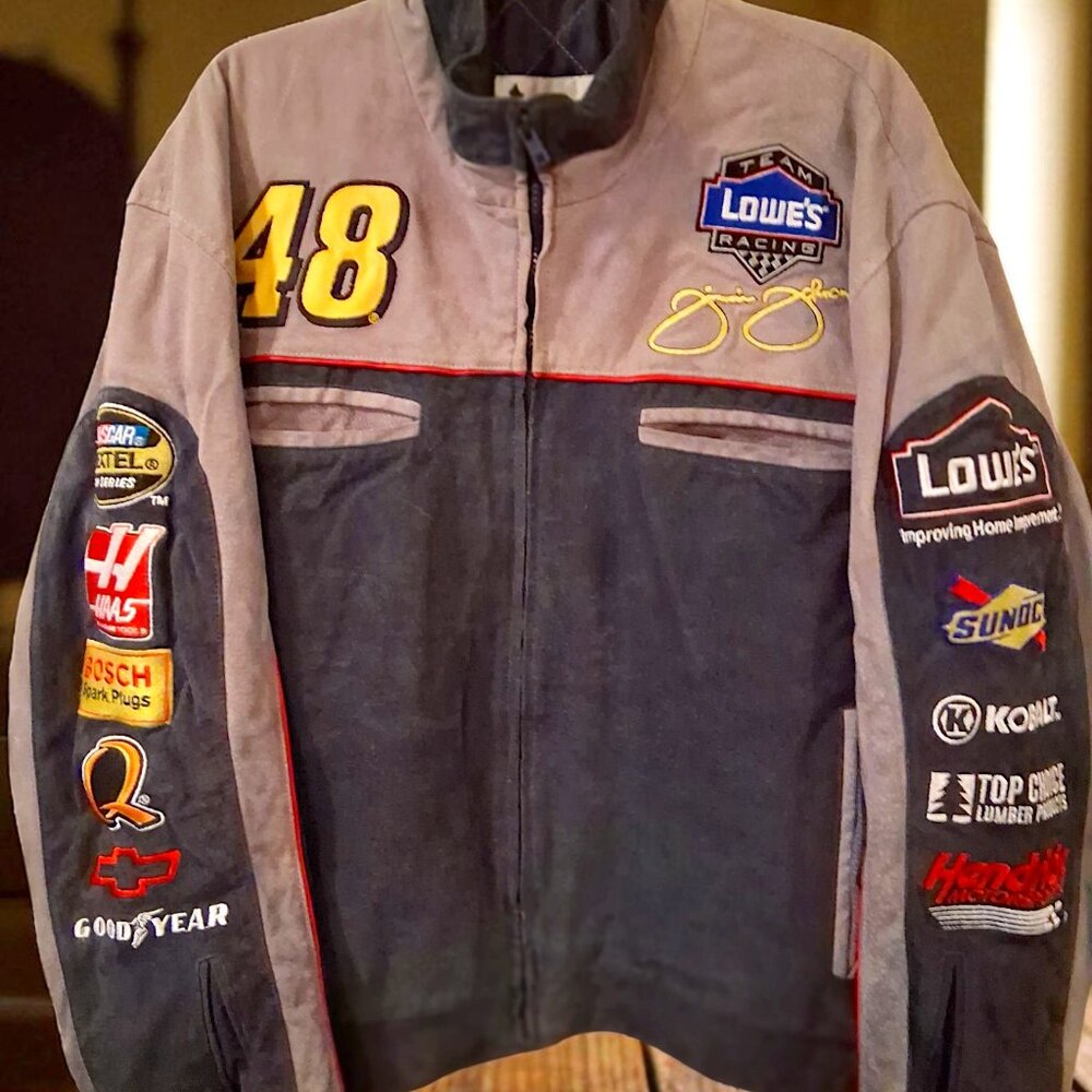 Chase Authentics Blue & Grey Leather Racing Jacket! Size L!! Winter is Coming!!